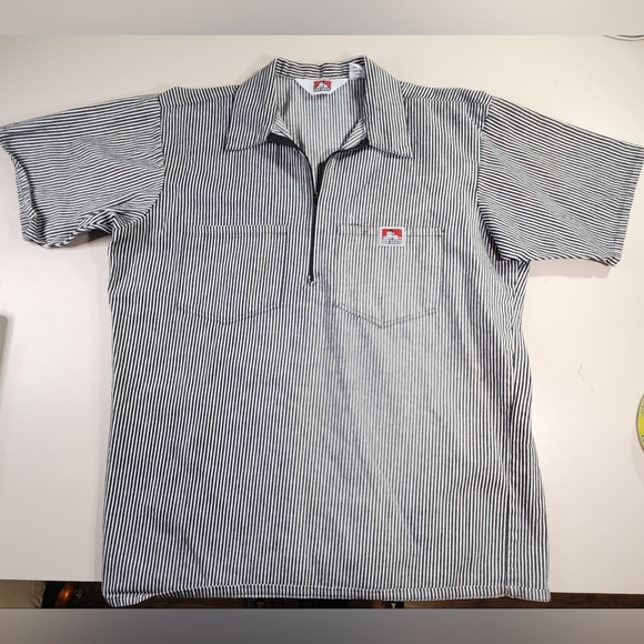 Vintage Ben Davis Shirt Mens Large Gray 1/4 Zip Pullover Striped 1990s Workwear - Picture 1 of 6